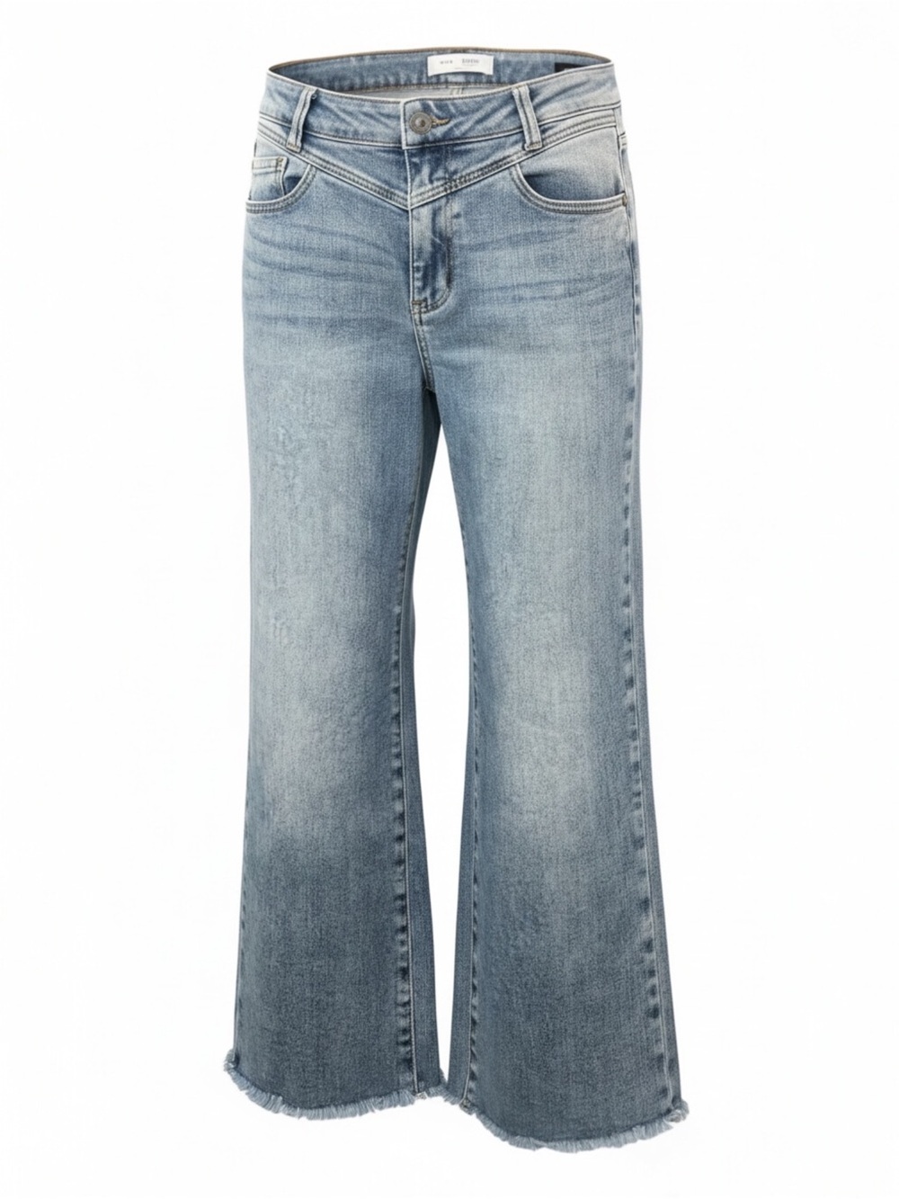 Judy Blue Retro Wide Fit Cropped Frayed Blue Jeans Size 29 Cotton Blend